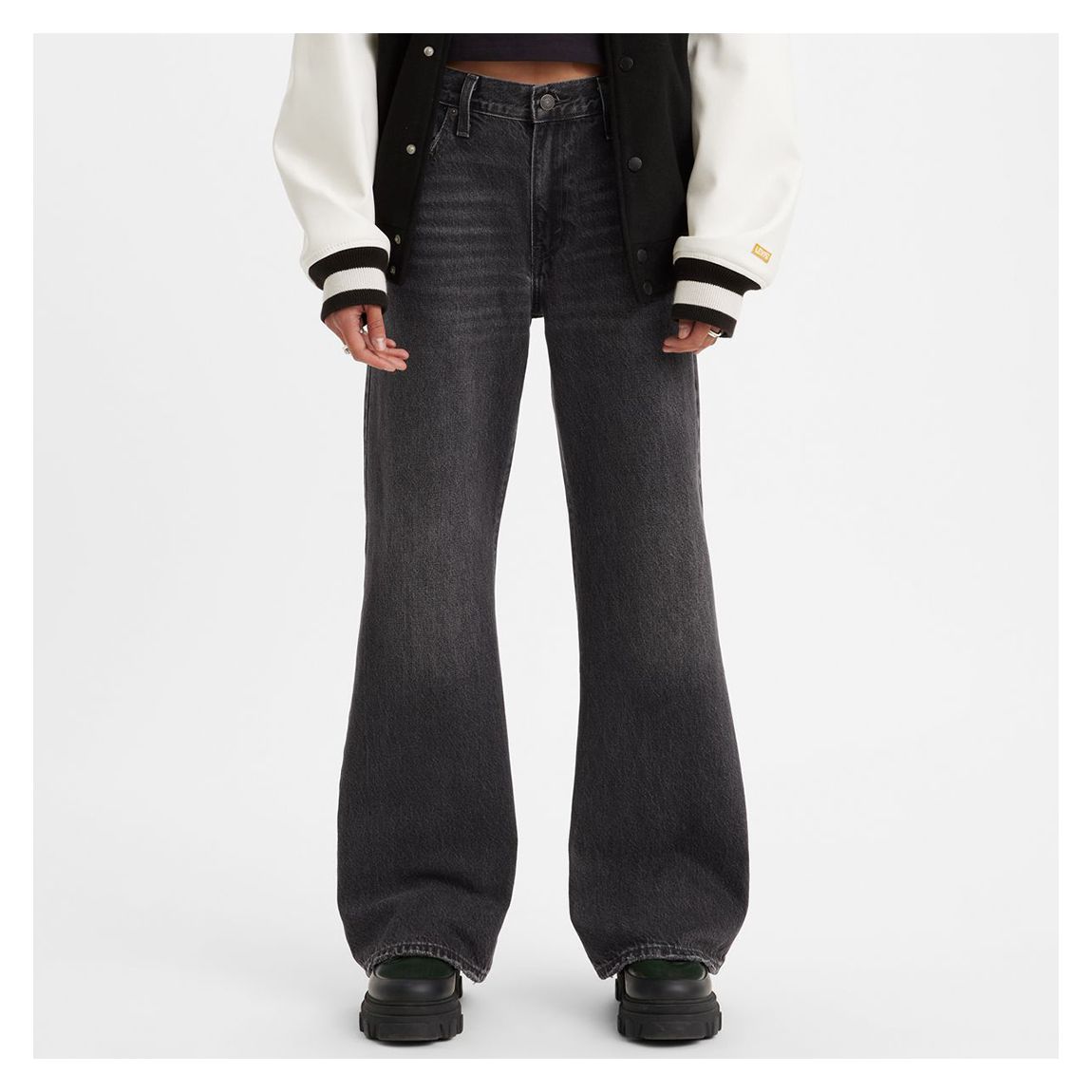 Washed Black Baggy Bootcut Jeans main product photo