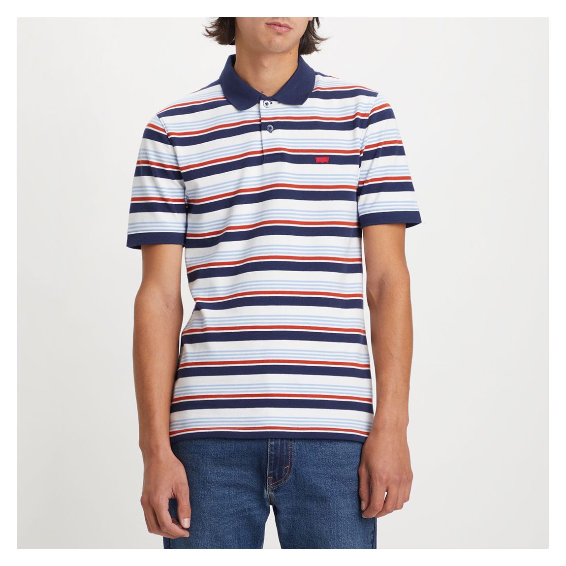 White/Navy Slim Cotton Blend Polo Shirt main product photo