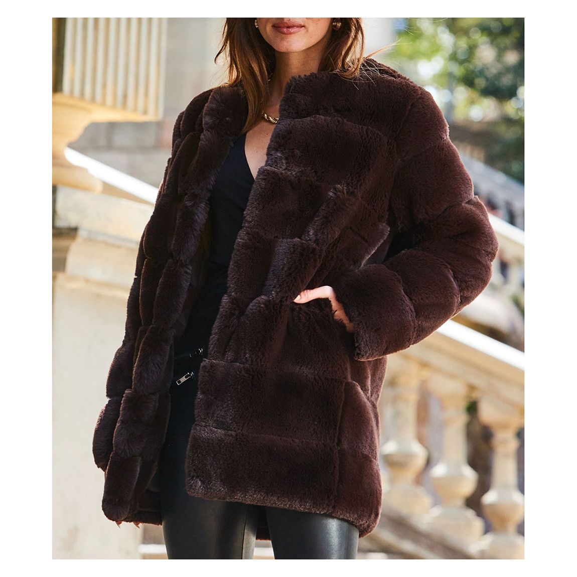 Dark Brown Faux Fur Coat main product photo