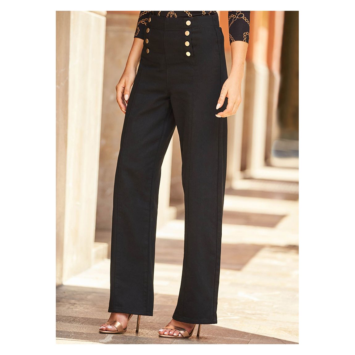 Black High Waist Button Detail Jeans main product photo