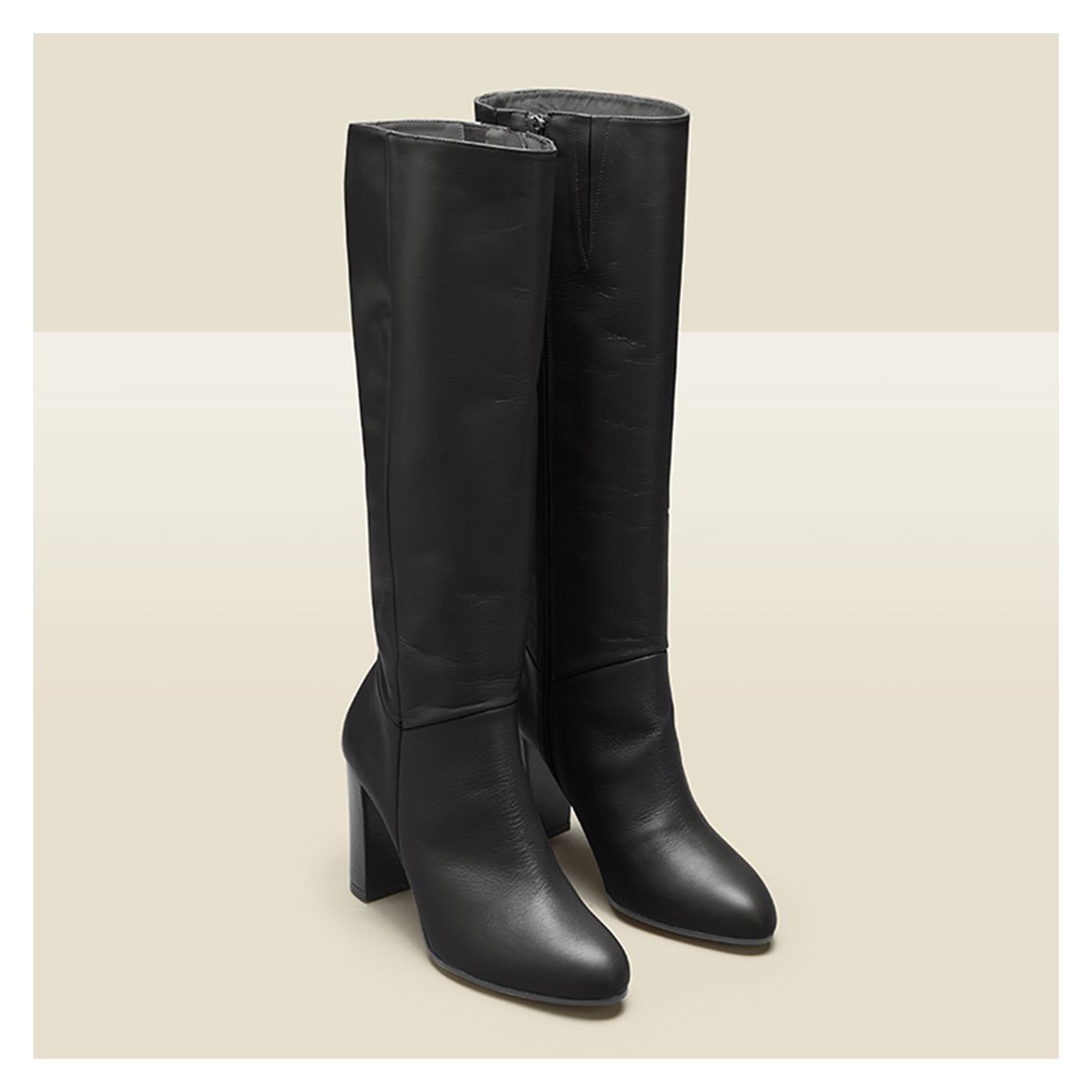 Blake Black Leather Zip Knee High Boots main product photo