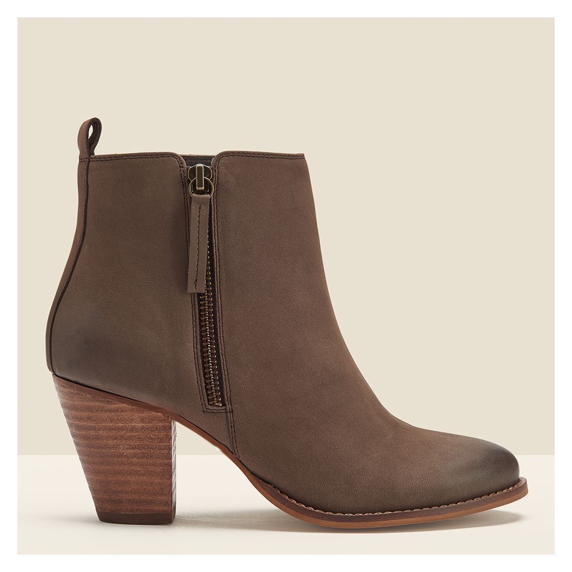 April Taupe Leather Zip Heeled Ankle Boot main product photo