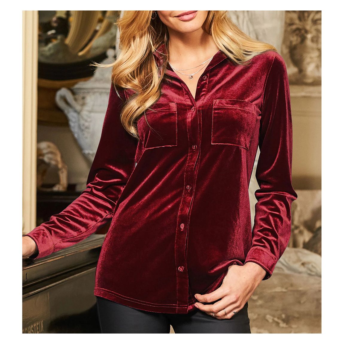 Burgundy Luxe Velvet Shirt main product photo