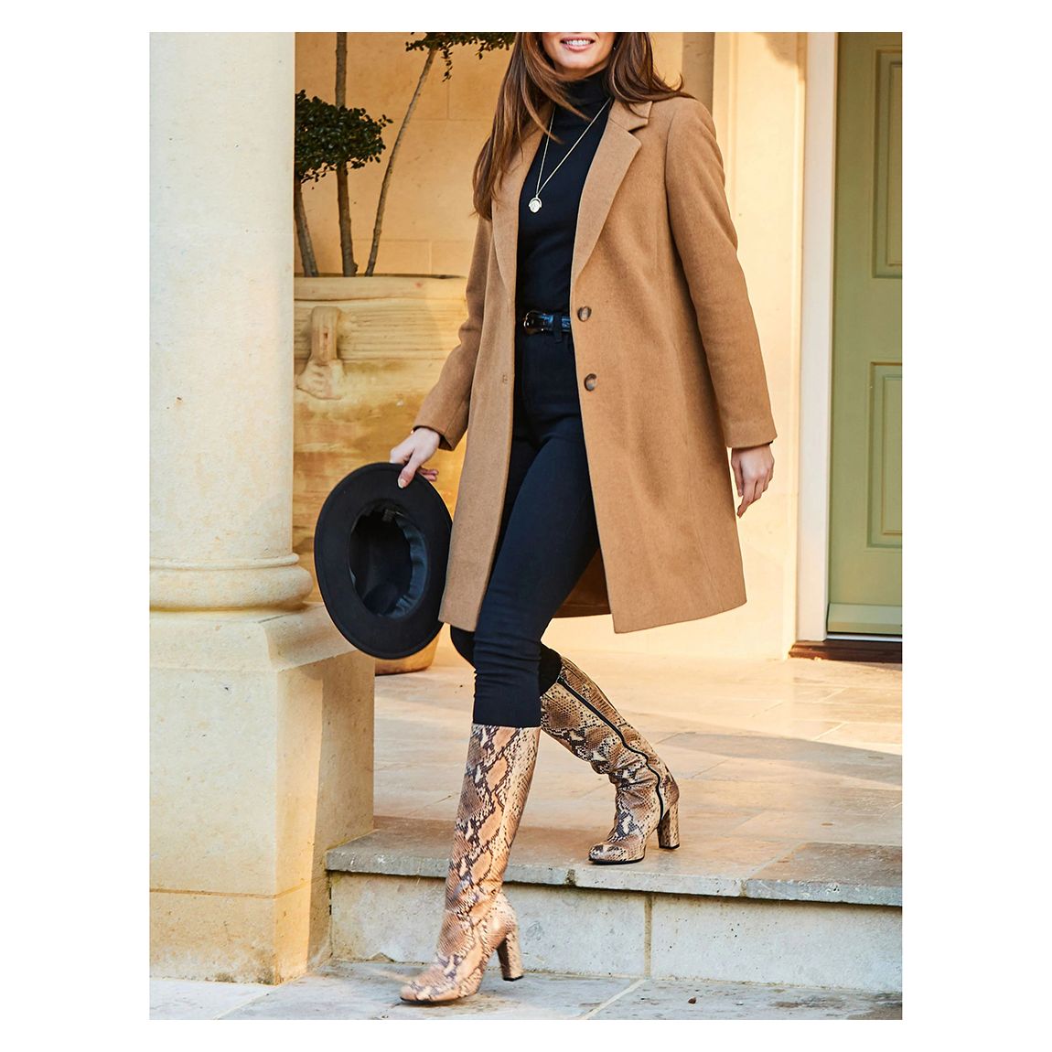 Camel Wool Blend Coat With Button Detail main product photo