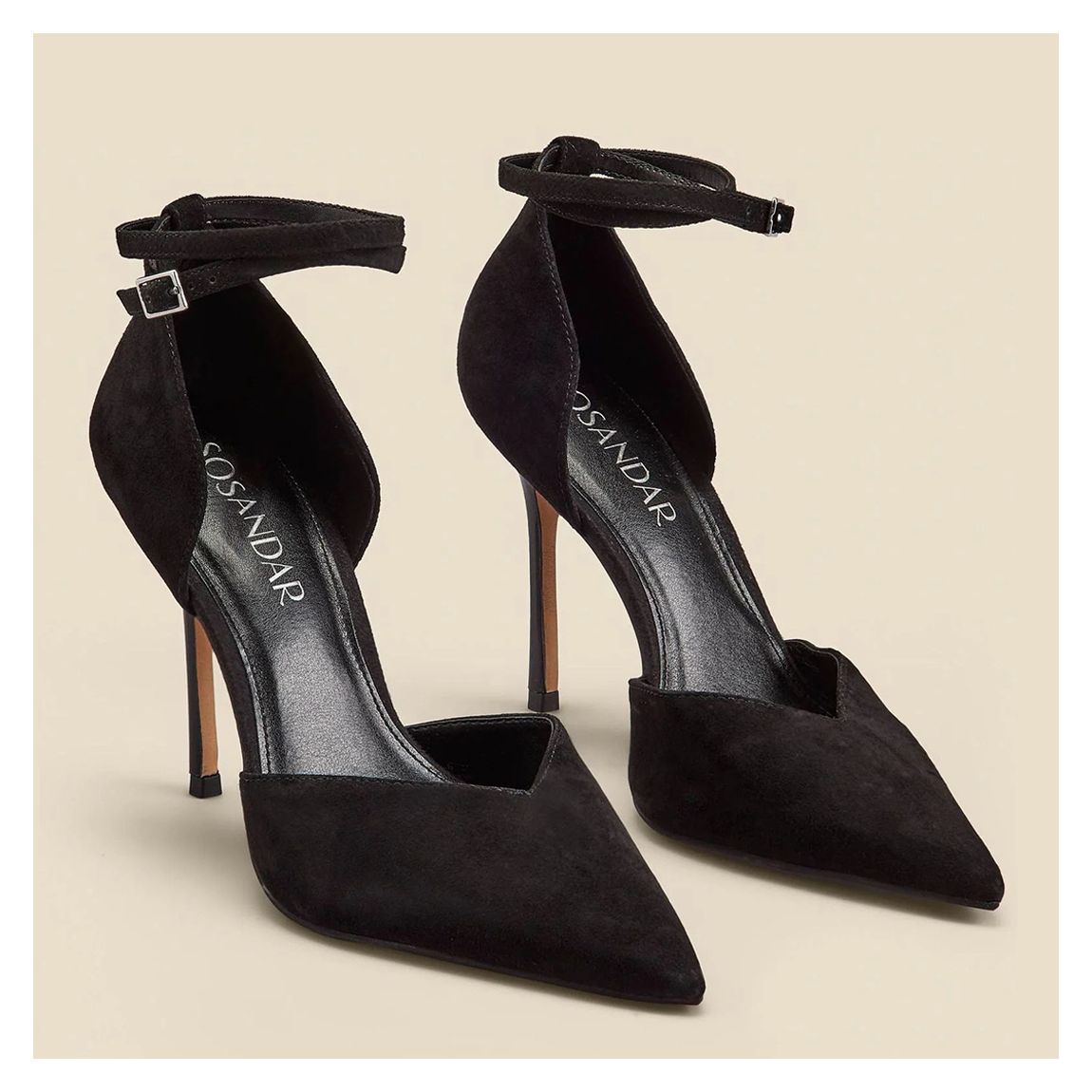 Black Suede Ankle Strap Pointed Toe Court Shoes main product photo