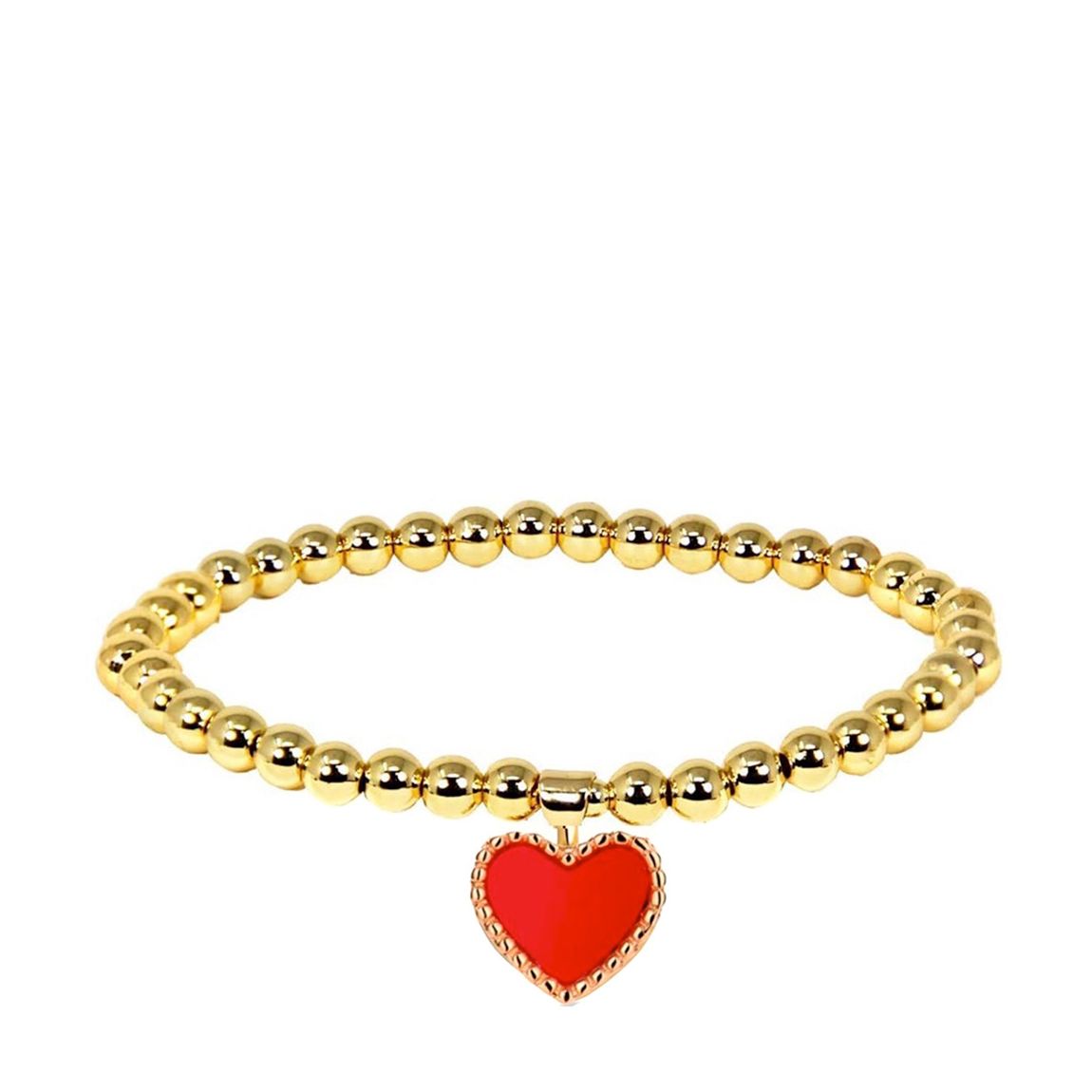 18K Gold Red Enamel Heart Charm Bracelet main product photo