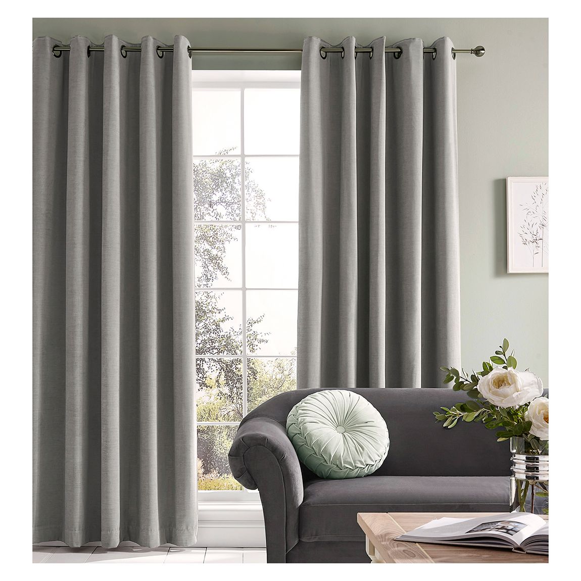 Abbott 162x137cm Eyelet Curtains, Steel main product photo
