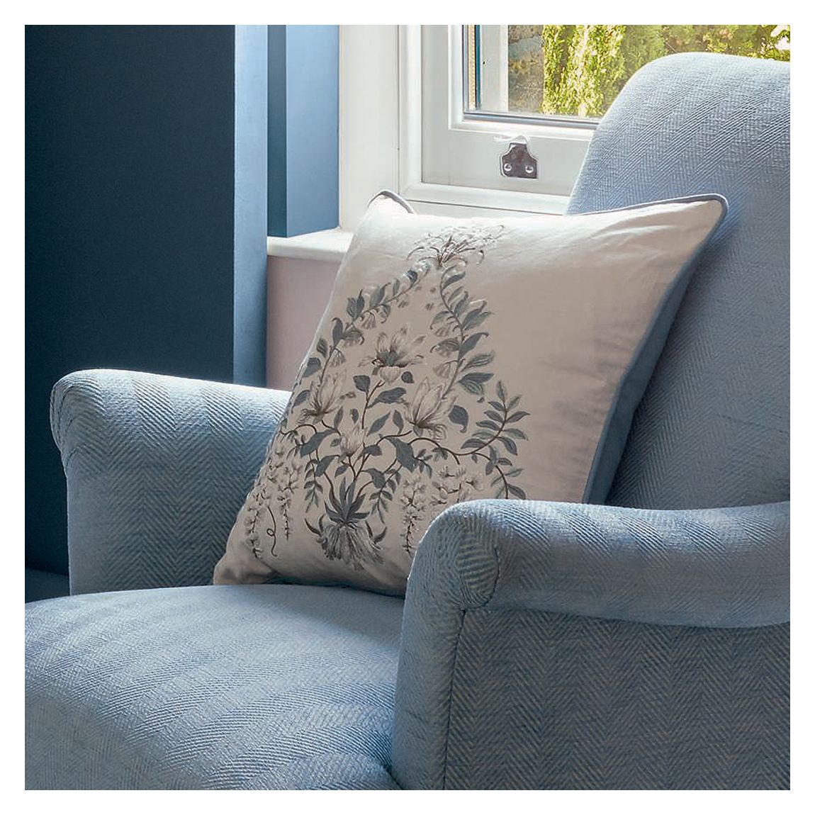 Parterre 45x45cm Embroidered Feather Cushion, Seaspray main product photo