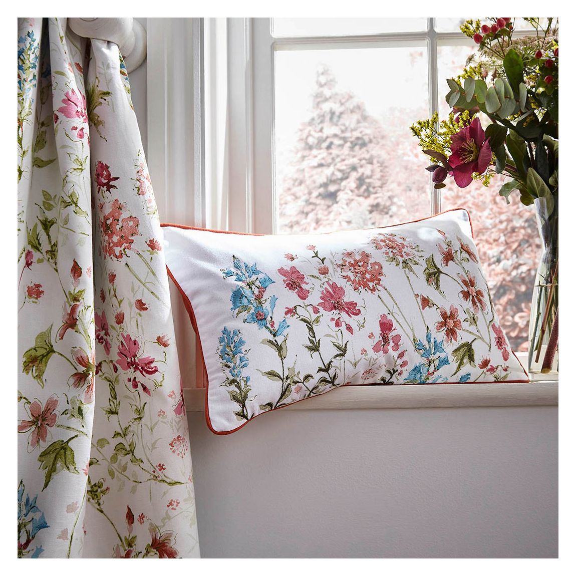 Wild Meadow 30x50cm Feather Cushion, Crimson main product photo