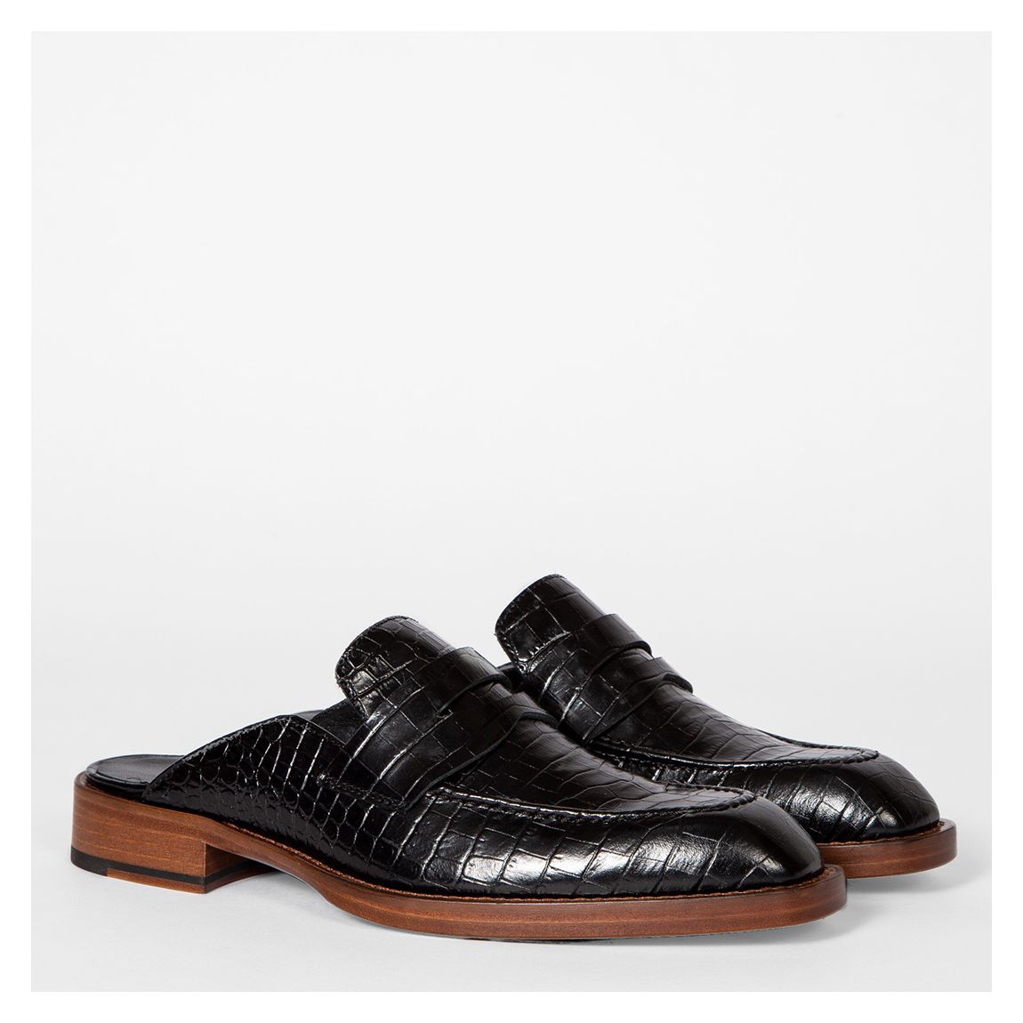 Black Croc Leather Frankie Mules main product photo