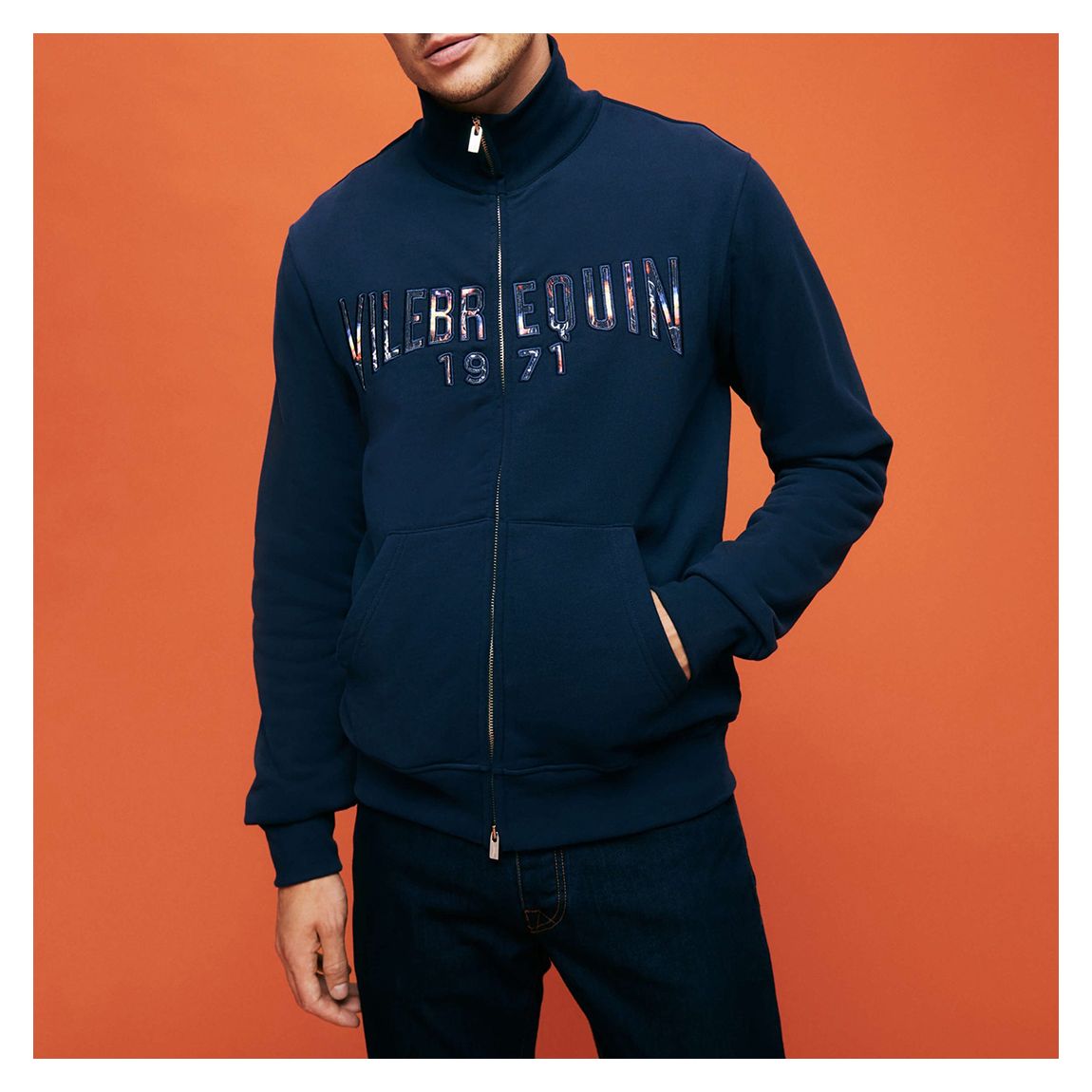 Navy Roux Full Zip Cotton Sweatshirt main product photo