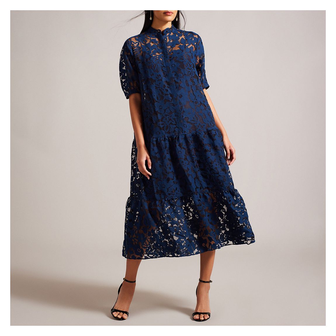 Navy Claarey Lace Midi Dress main product photo