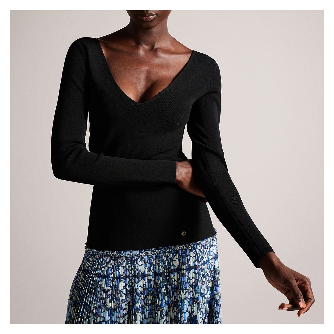 Black Cileste V Neck Knit Top main product photo