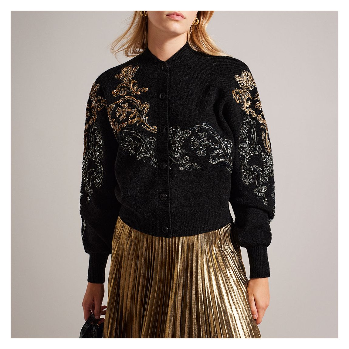 Black Jeniiyy Embellished Knit Cardigan main product photo