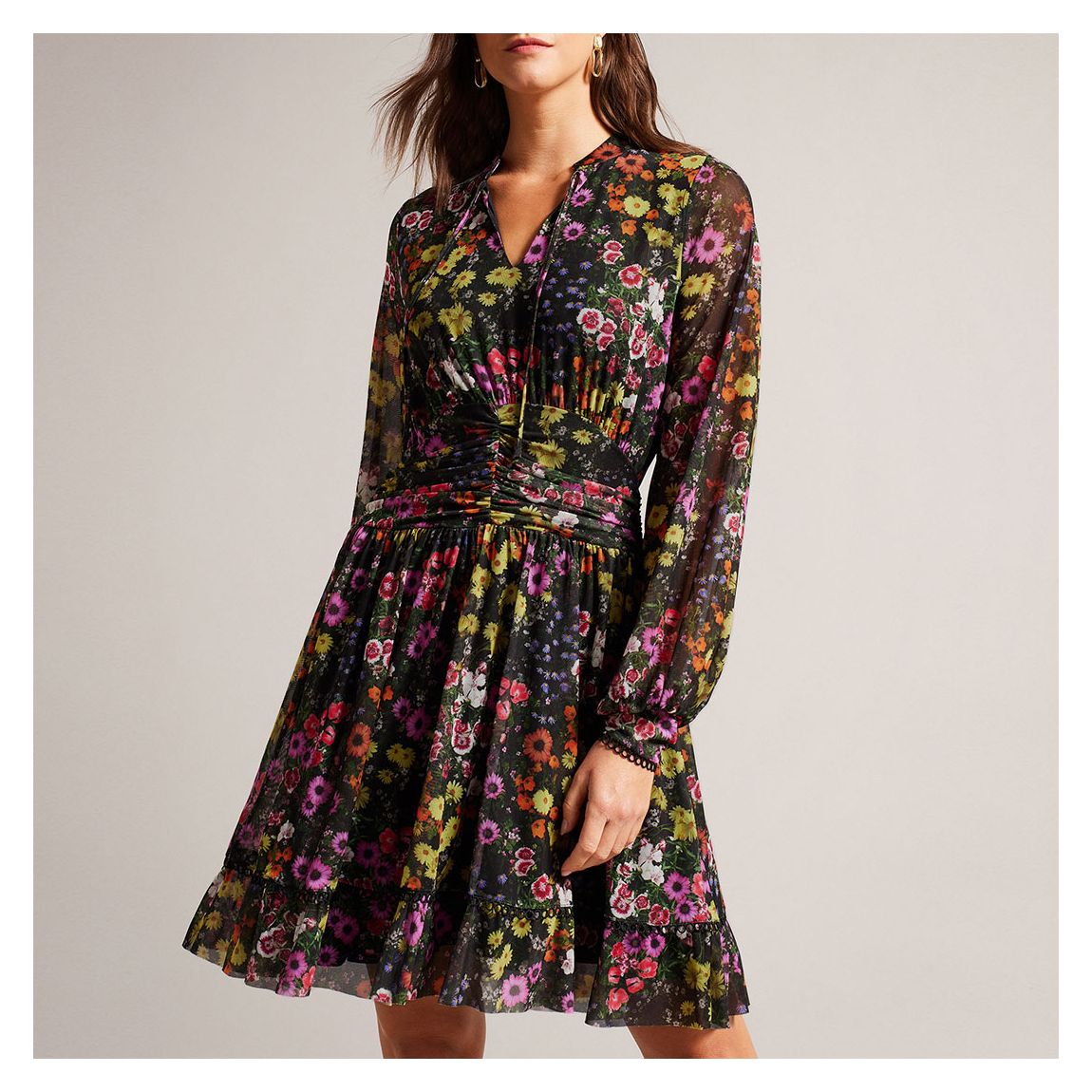 Multi Amarya Gathered Floral Mini Dress main product photo