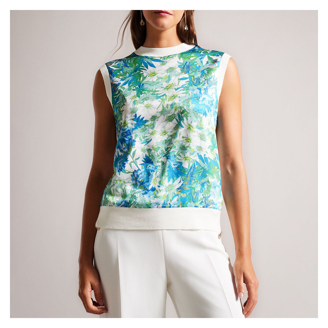 White/Blue Behlla Woven Front Jumper main product photo