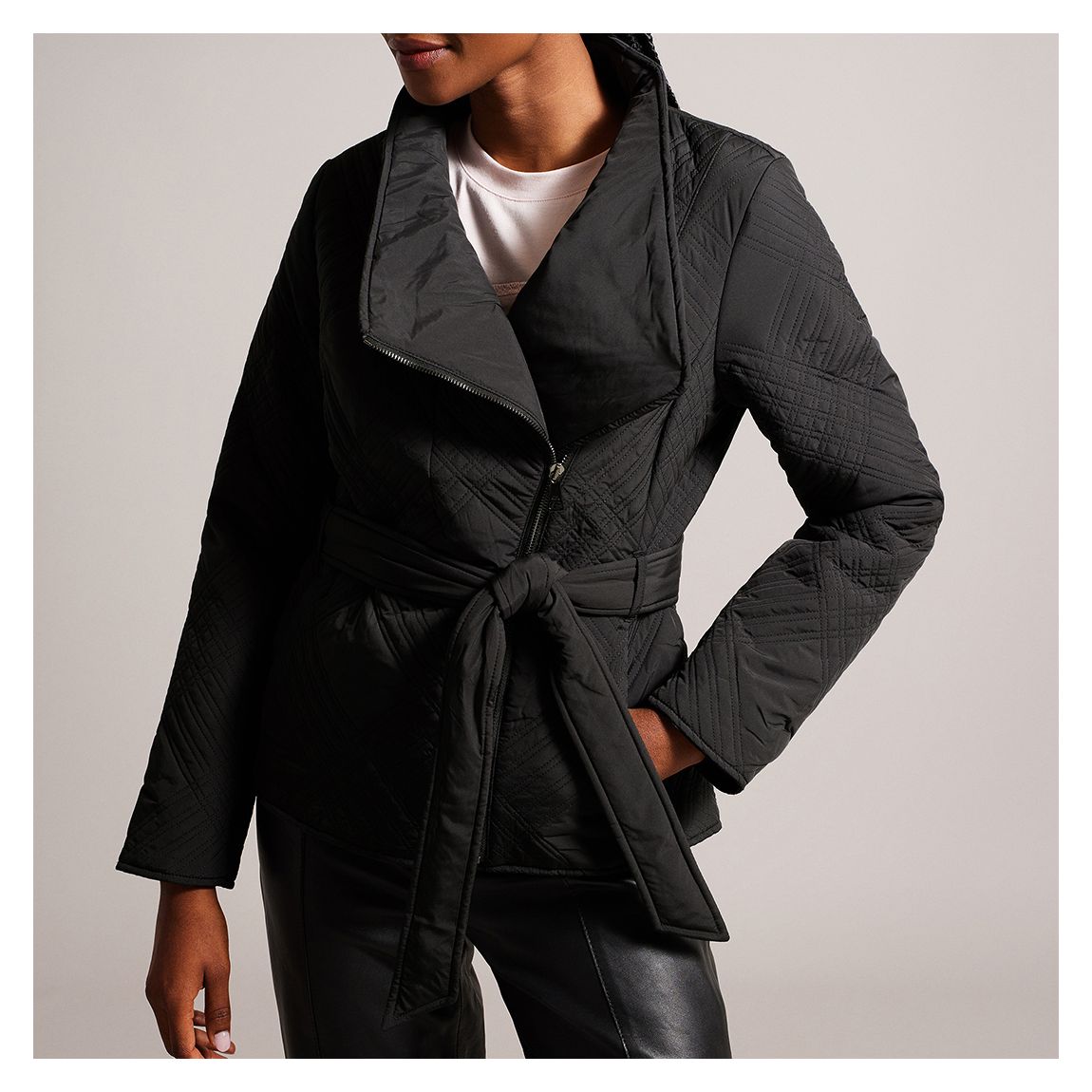 Black Rosemia Padded Short Wrap Coat main product photo