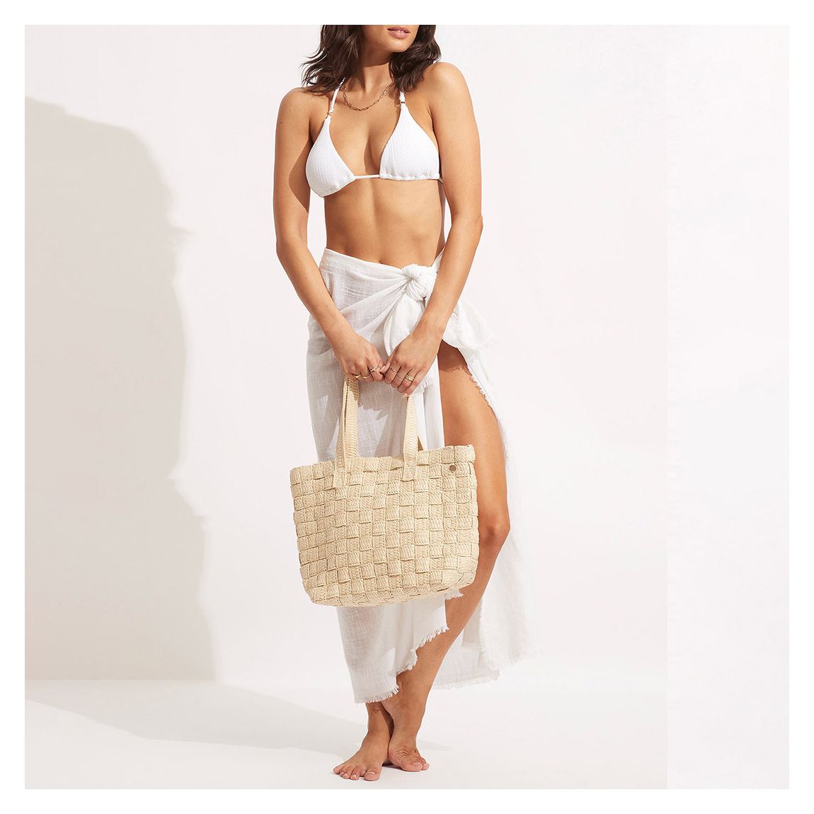 Natural Criss Cross Woven Tote Bag main product photo
