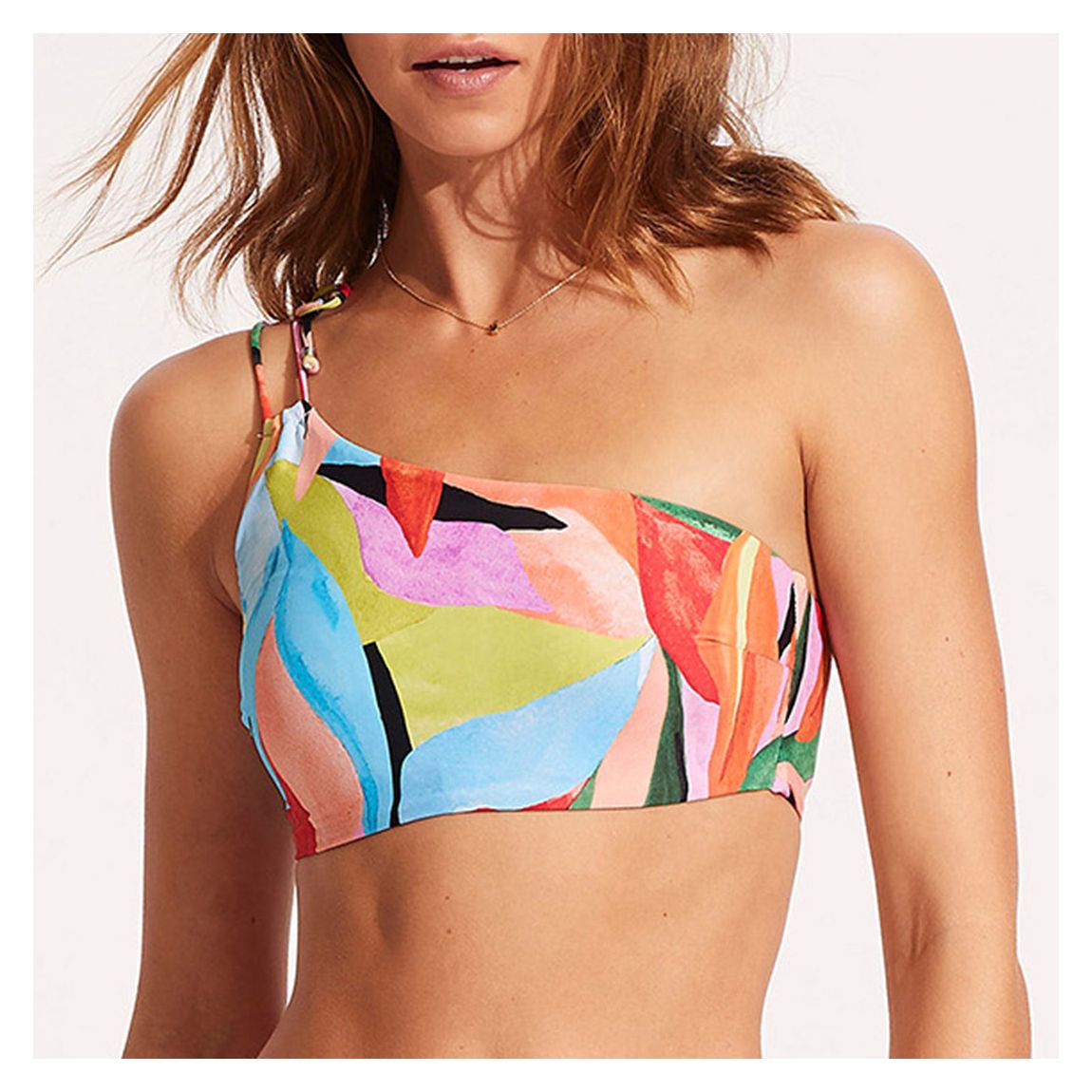 Aquamarine Tropfest One Shoulder Top With Tie main product photo