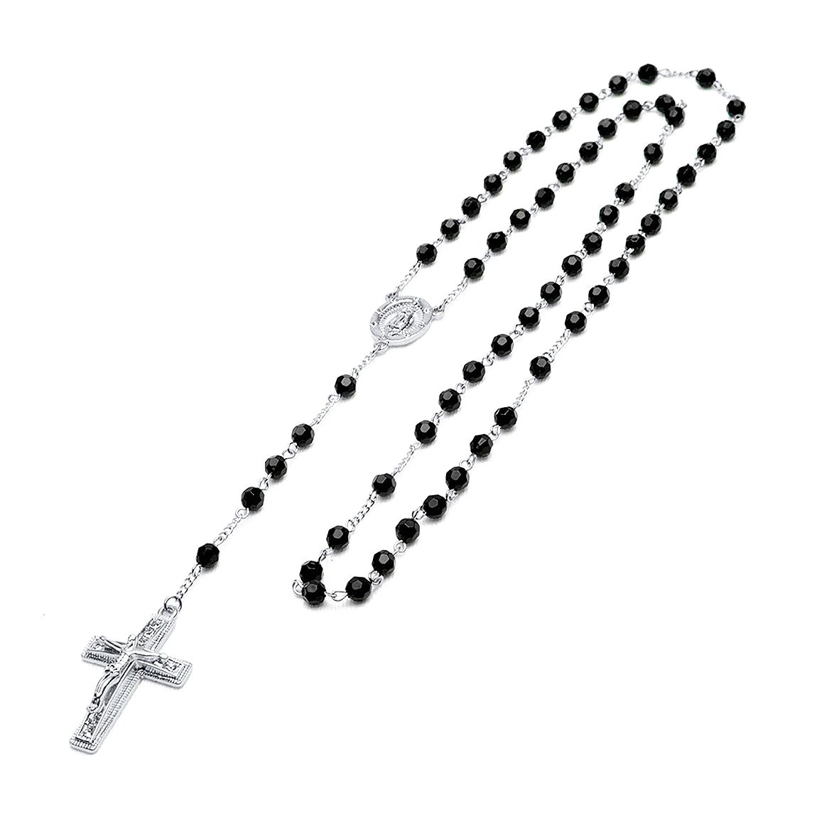 Silver & Black Onyx Rosary Necklace main product photo