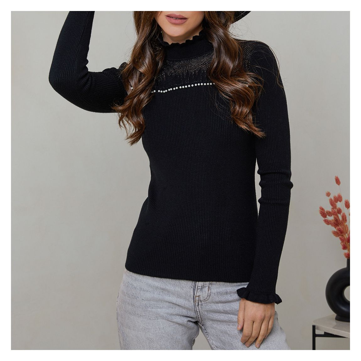 Black Long Cashmere Blend Knitted Top main product photo
