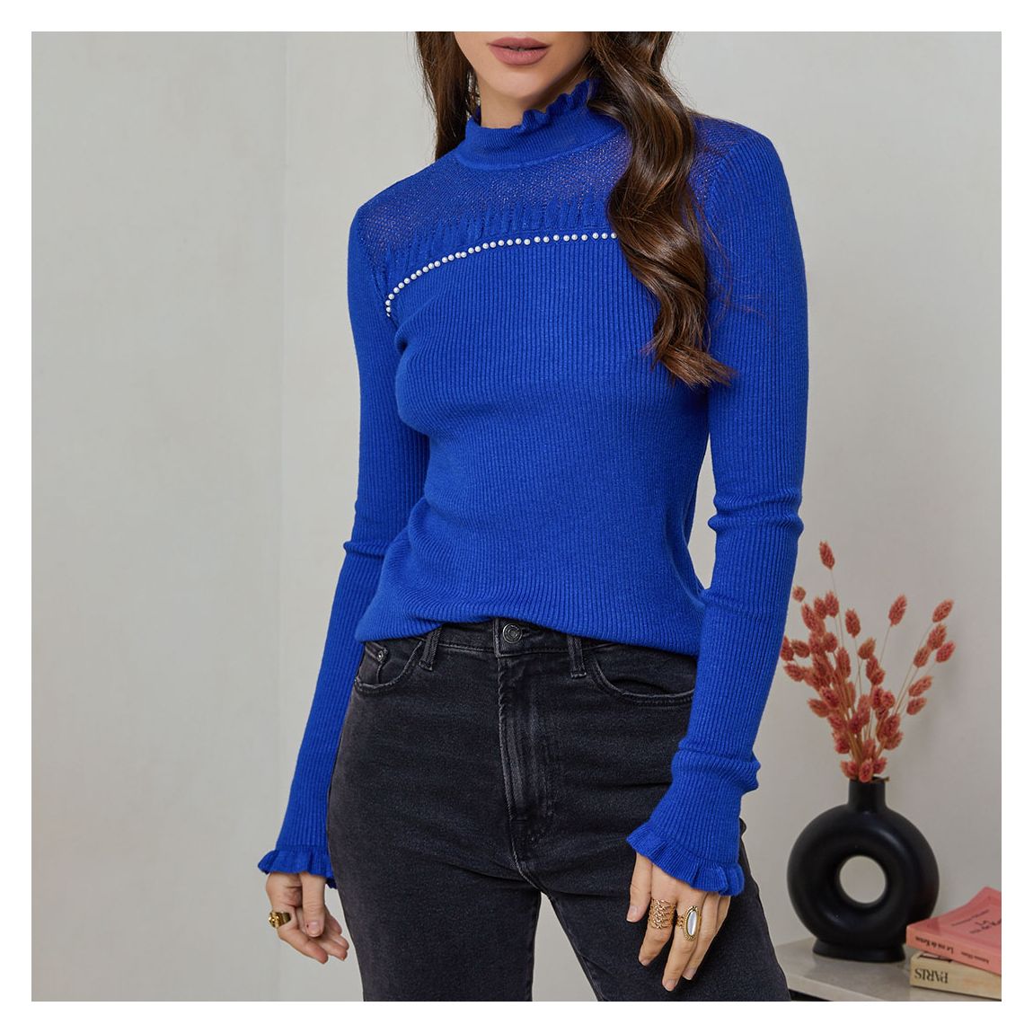 Blue Long Cashmere Blend Knitted Top main product photo