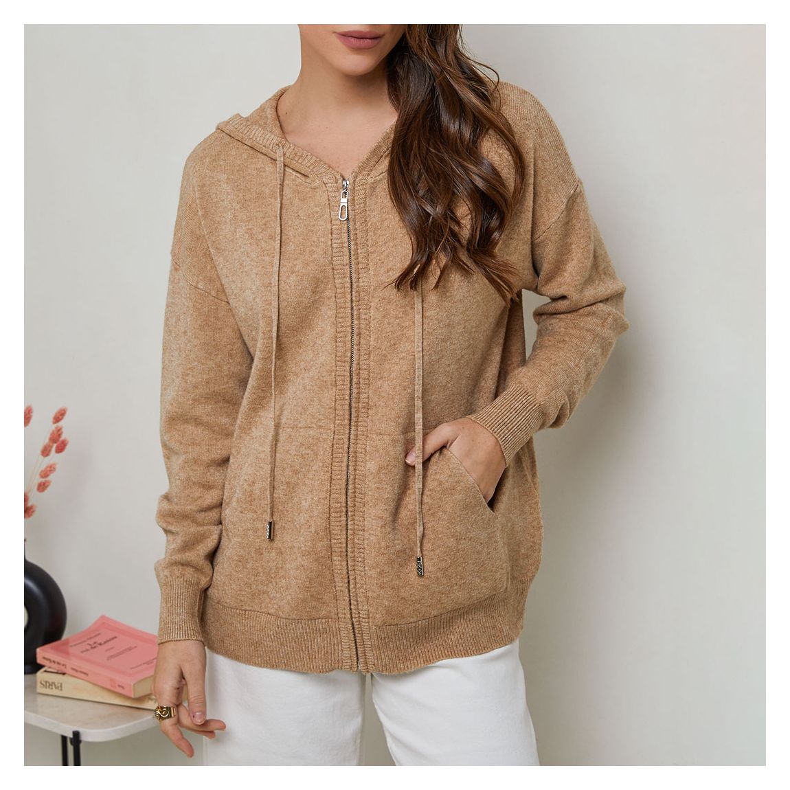 Brown Cashmere Blend Hooded Jumper main product photo