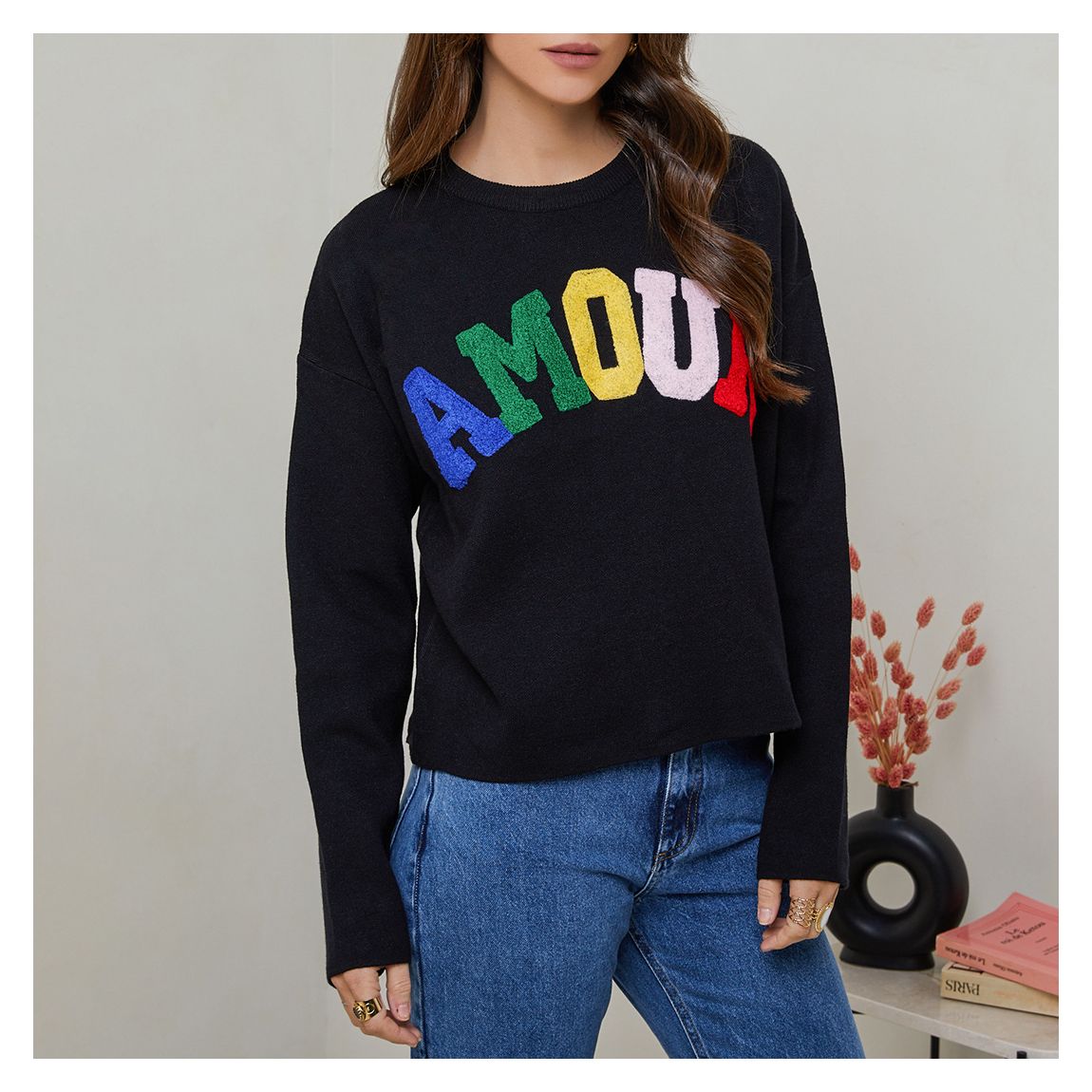 Black Graphic Cashmere Blend Sweater main product photo