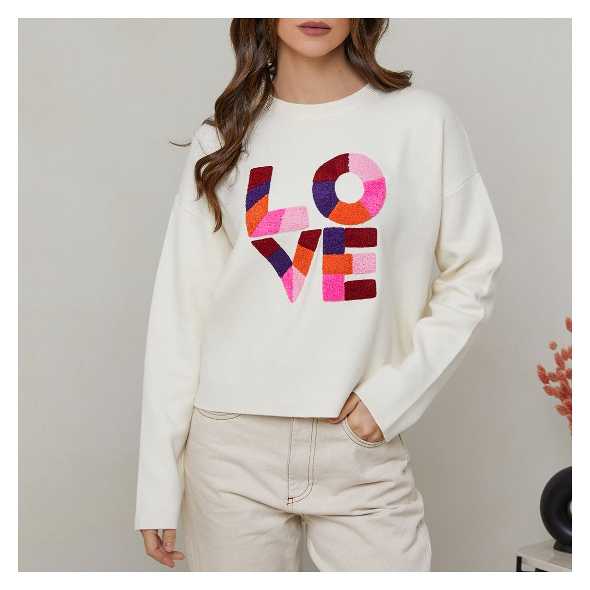 Cream Graphic Cashmere Blend Sweater main product photo