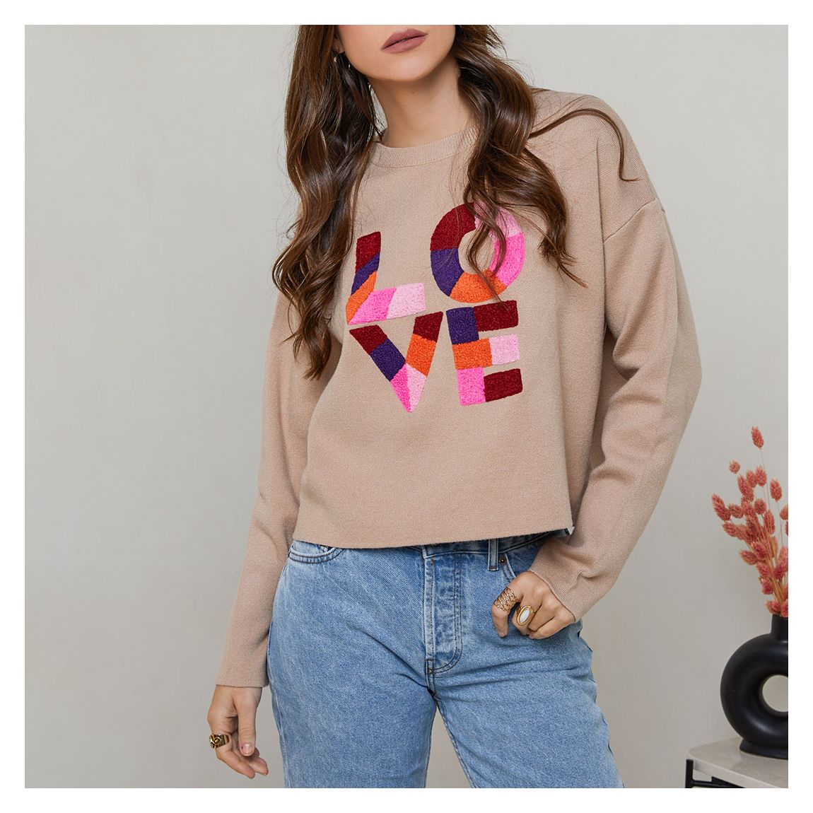 Brown Graphic Cashmere Blend Sweater main product photo