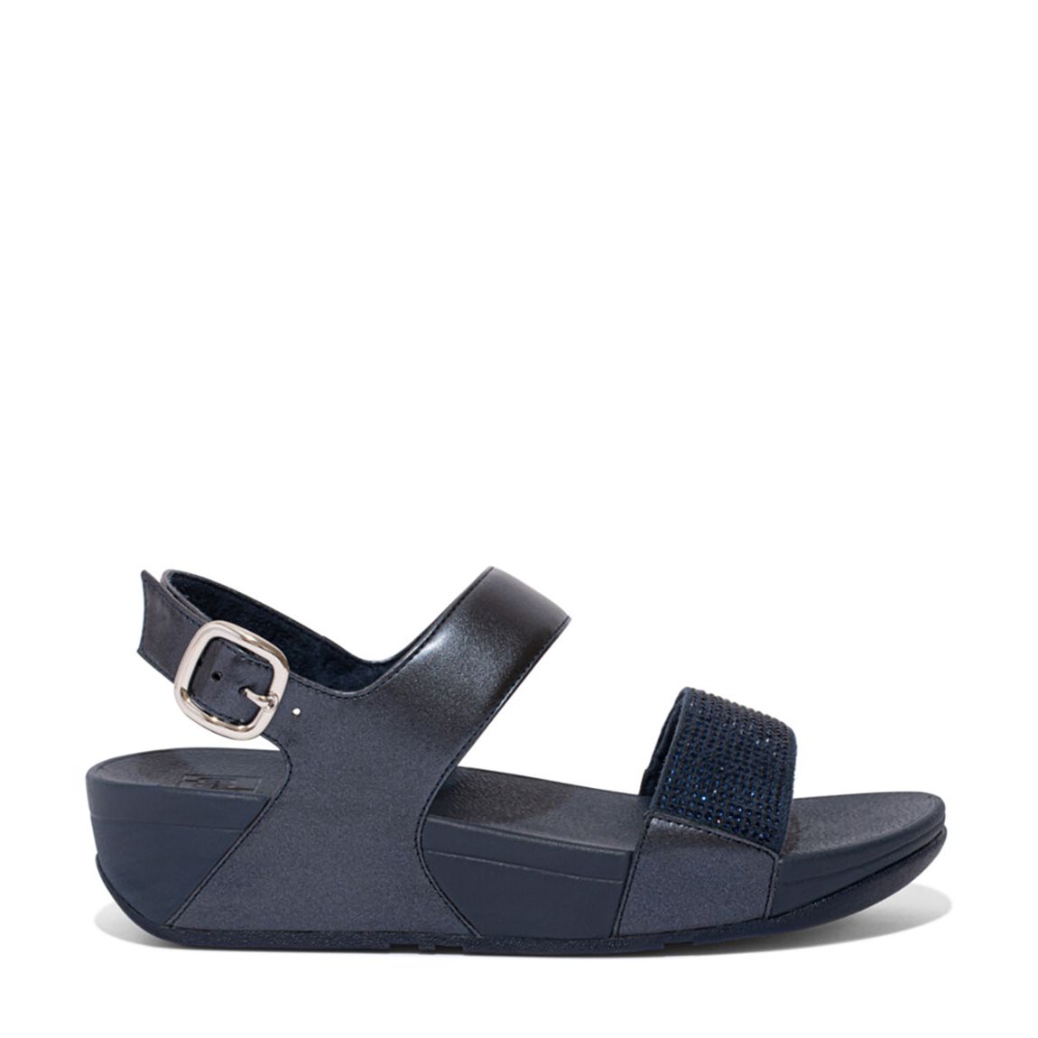 Navy Lulu Crystal Leather Back Strap Slides main product photo