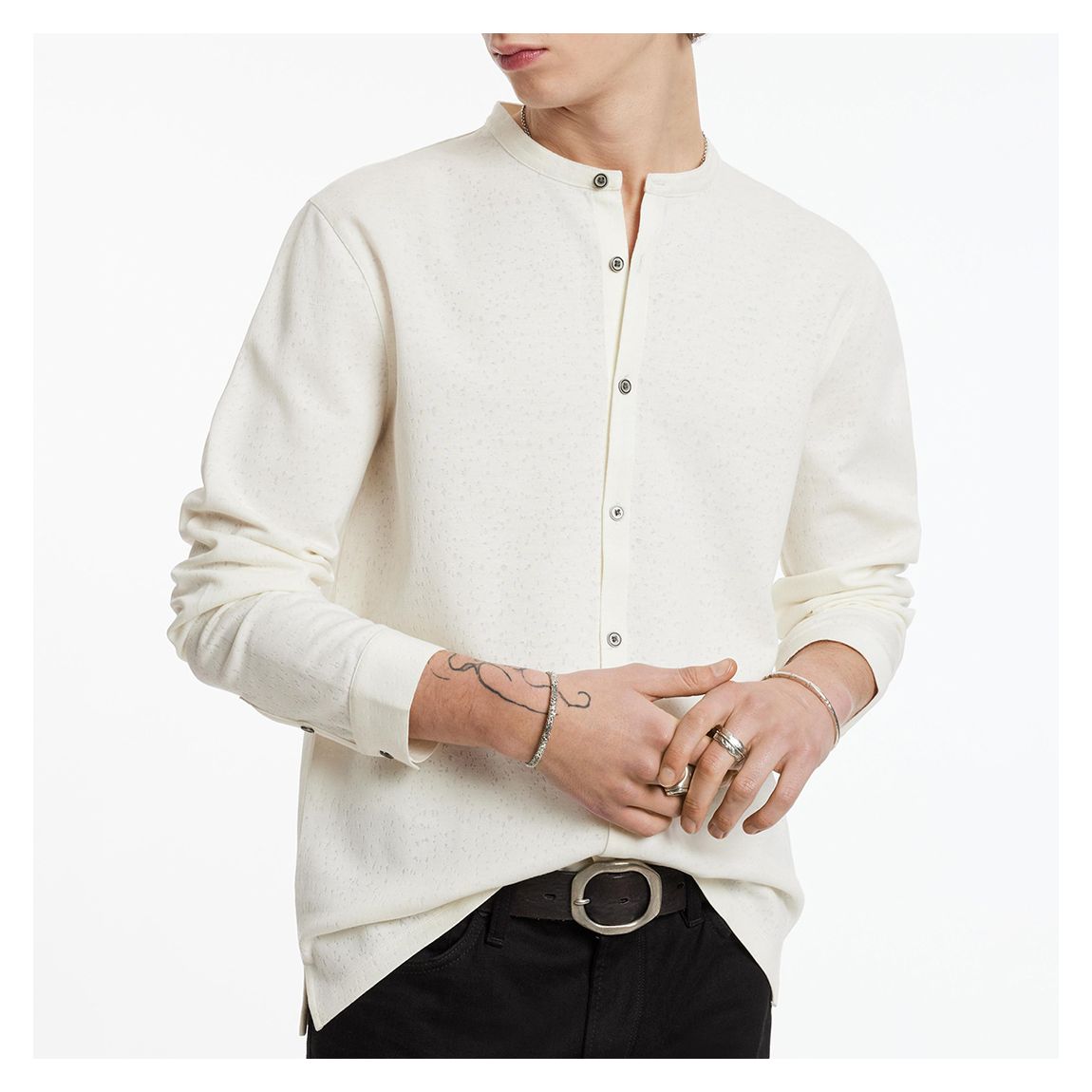 White Yancey Stand Collar Cotton Shirt main product photo