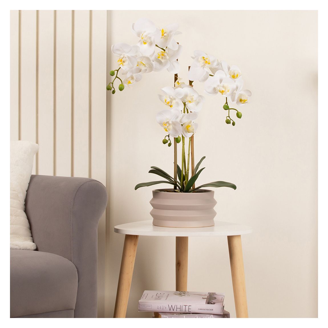 Real Touch 3-stem White Phalaenopsis Orchid in Pot, 58.5cm main product photo