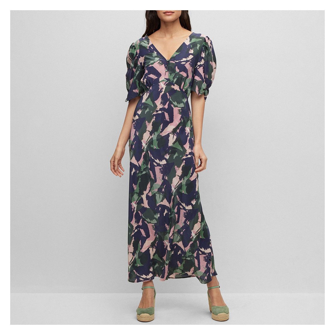 Navy/Multi Miscellaneous Silk Blend Midi Dress main product photo