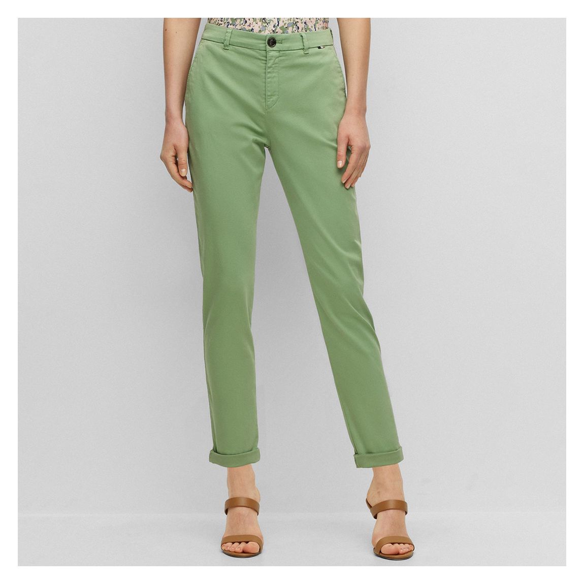 Sage Green Straight Cotton Trousers main product photo