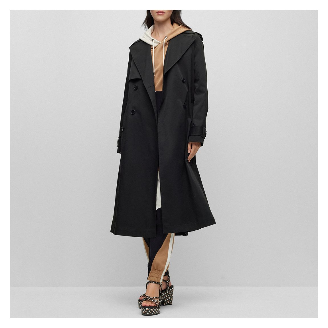 Black Cifana Double Breasted Trench Coat main product photo