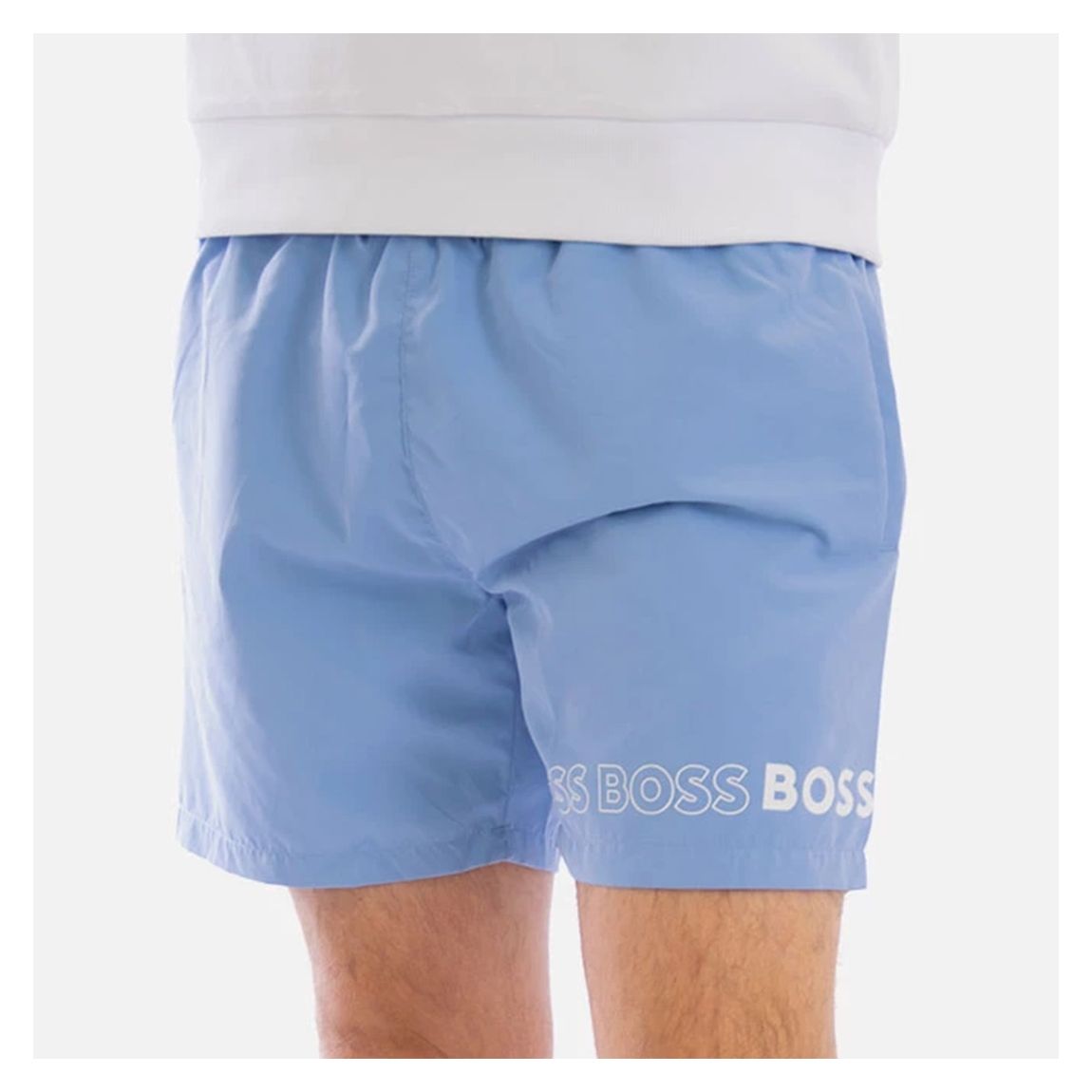 Light Blue Dolphin Triple Logo Swimming Trunks main product photo