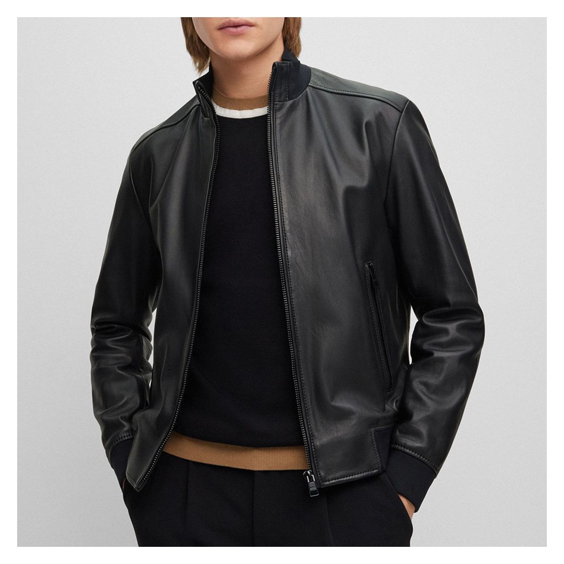 Black Manoel Leather Bomber Jacket main product photo