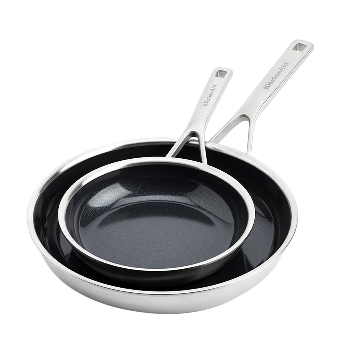 KitchenAid Multi-Ply Stainless Steel Ceramic Non-Stick 20cm & 28cm Frying Pan Set, Silver main product photo