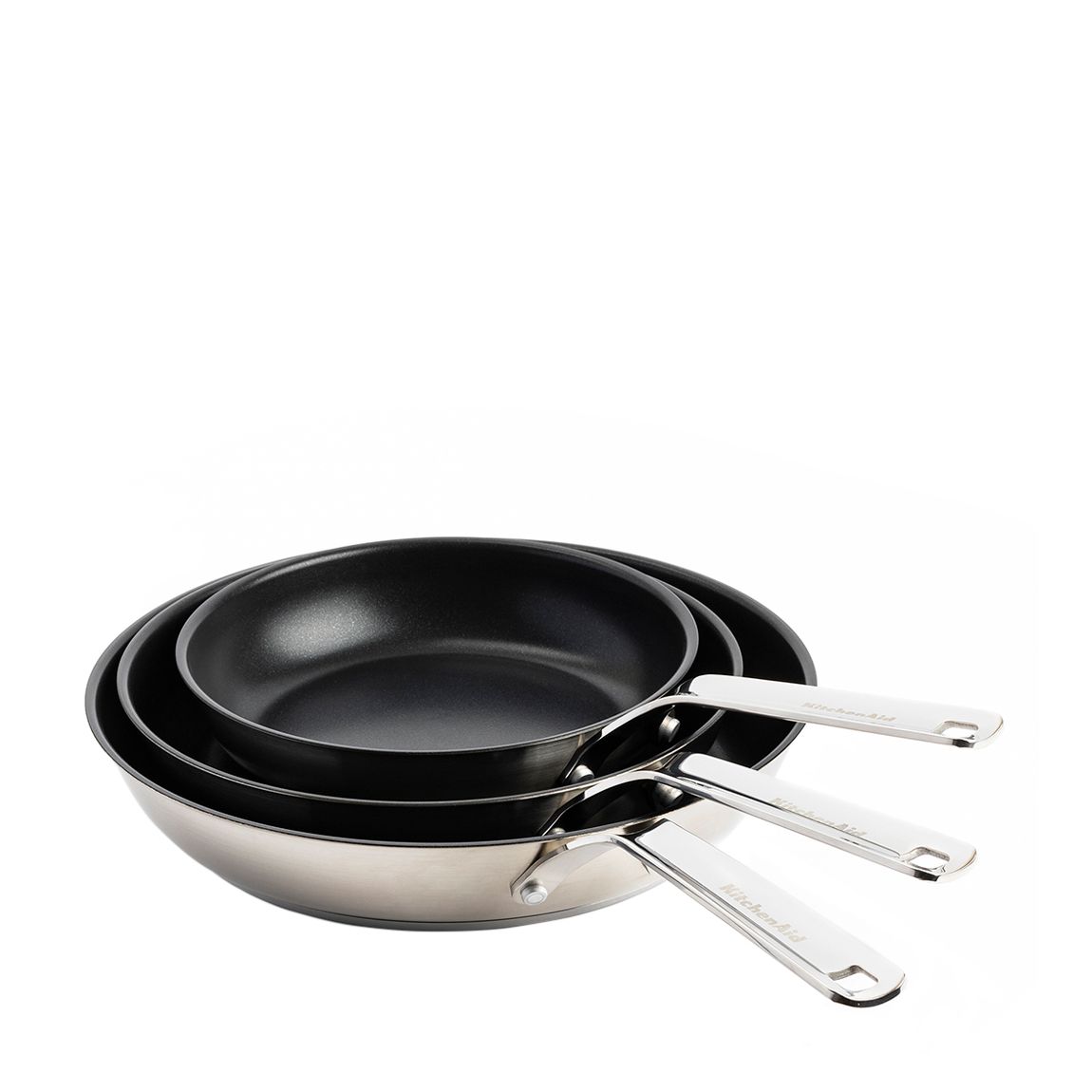 KitchenAid Stainless Steel Ceramic Non-Stick 20cm, 24cm & 28cm Frying Pan Set, Silver main product photo