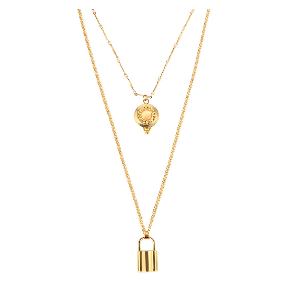 18K Gold Double Layer Lock Necklace main product photo