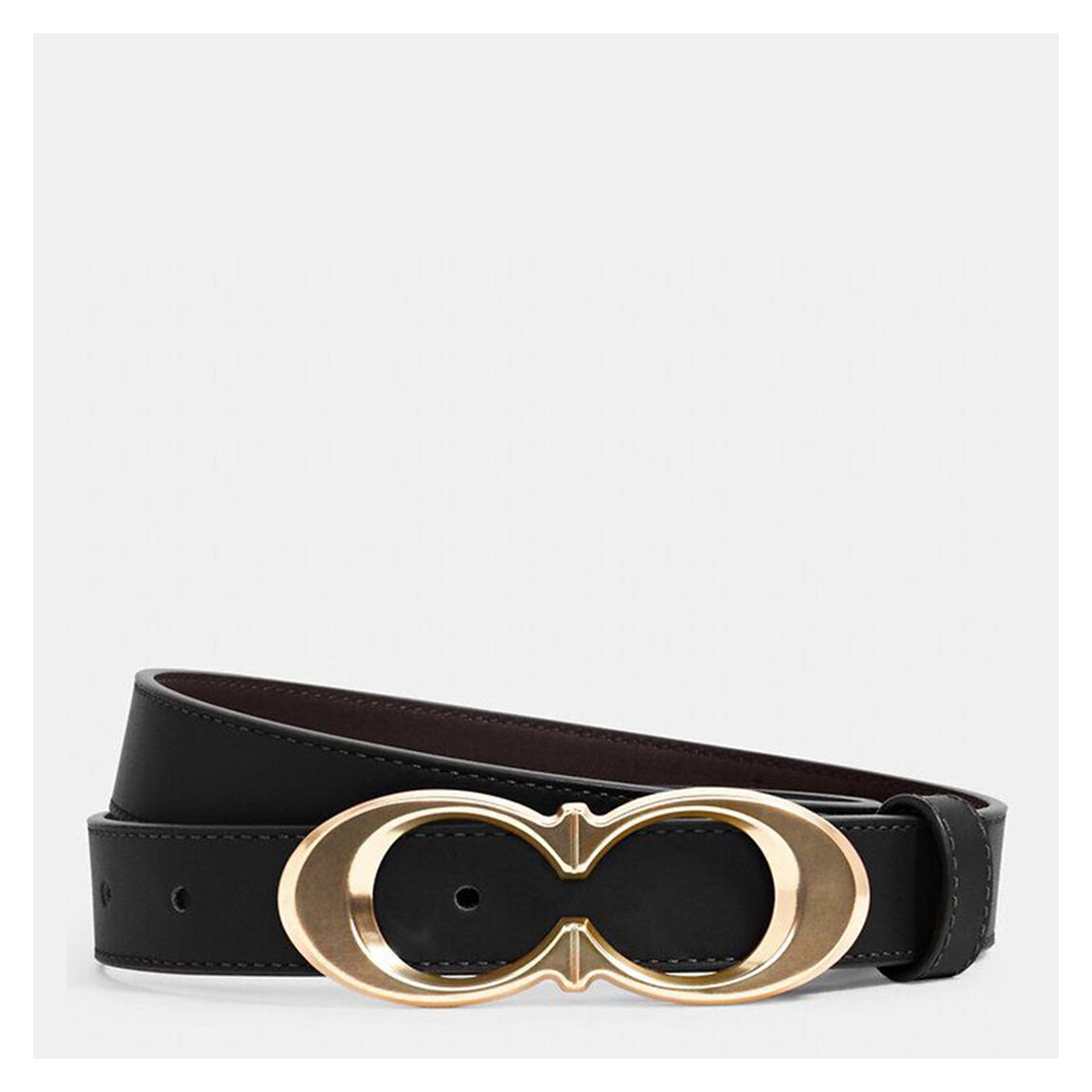 Black Kissing C Buckle Leather Belt main product photo