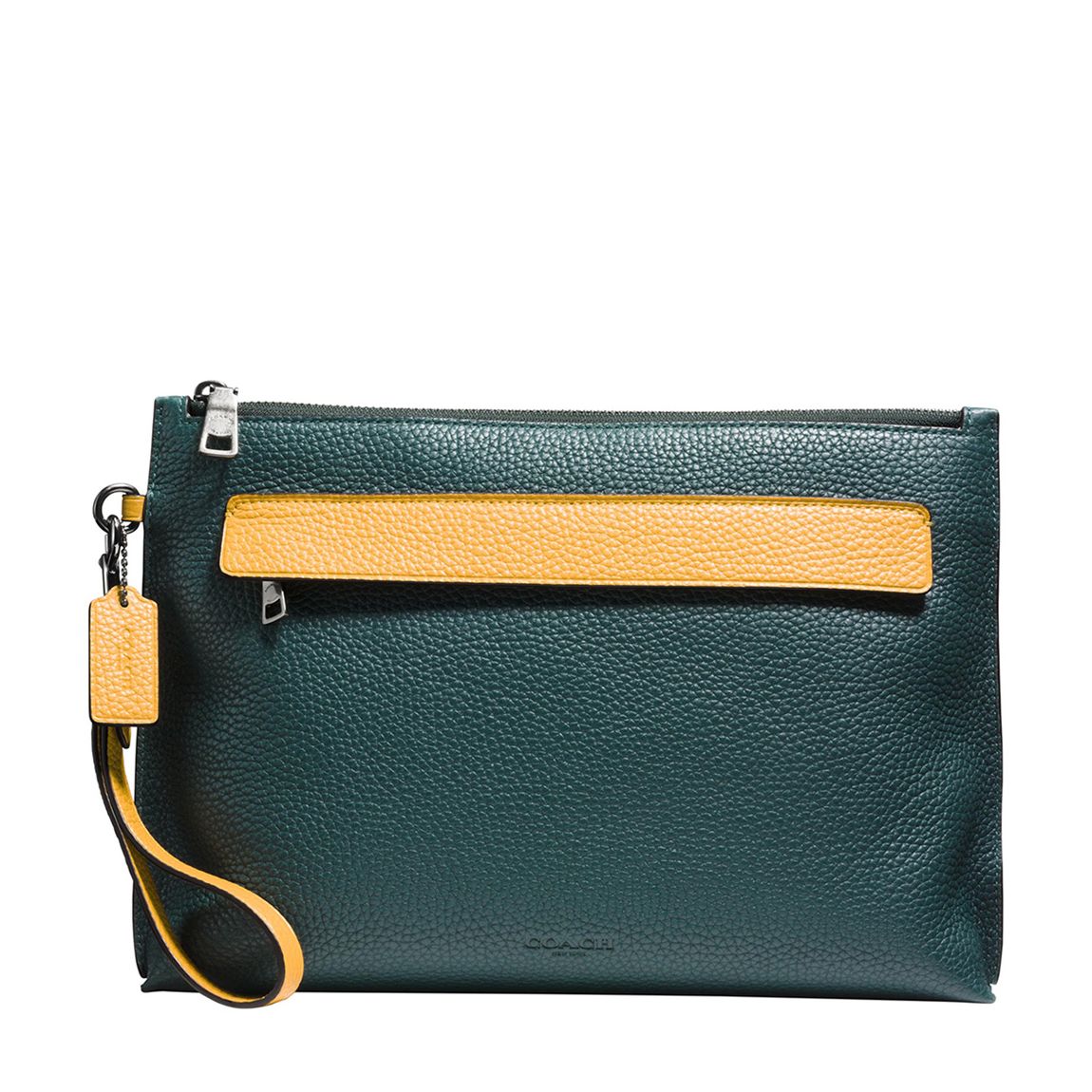 Forest/Yellow Gold Pouch In Color Blocked Pebbled Leather main product photo
