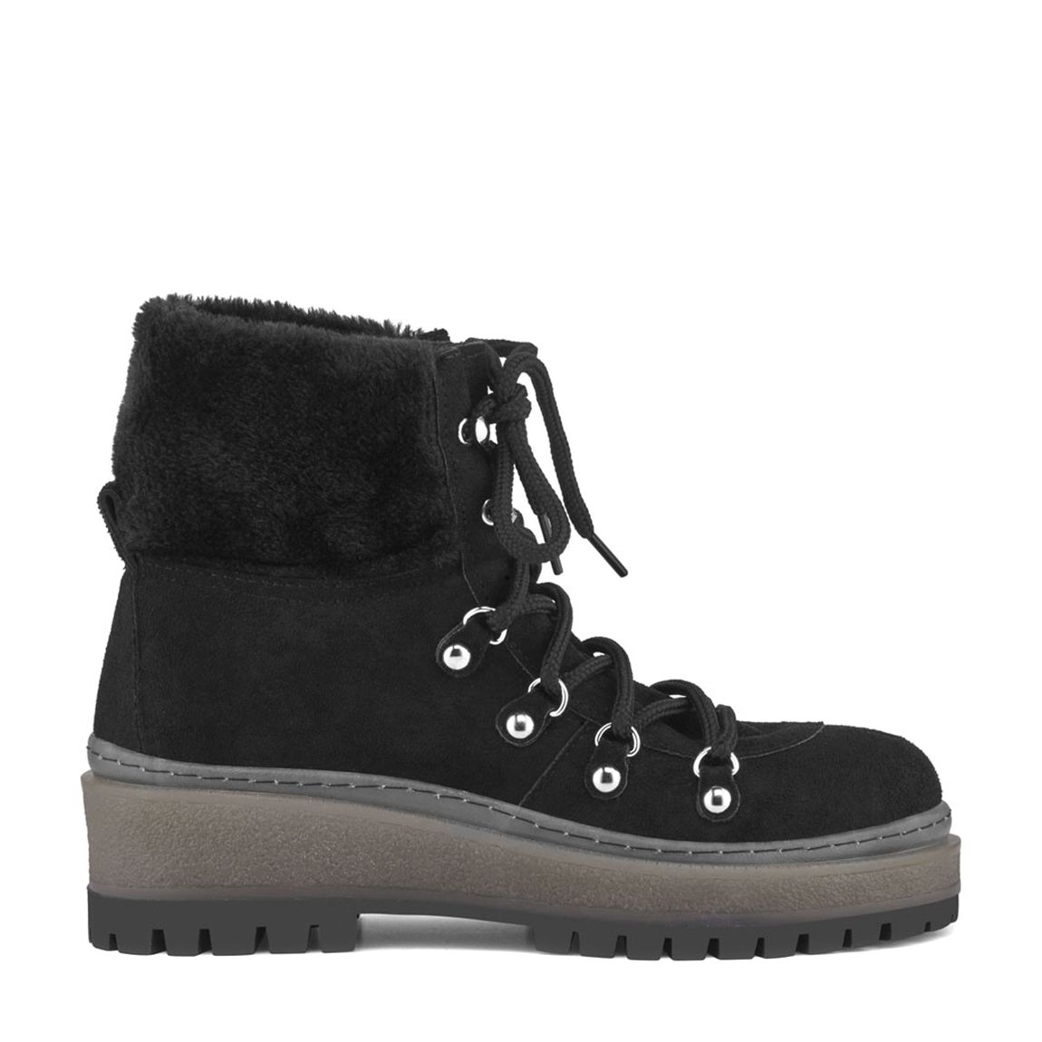 Black Suede Faux Fur Chunky Ankle Boots main product photo