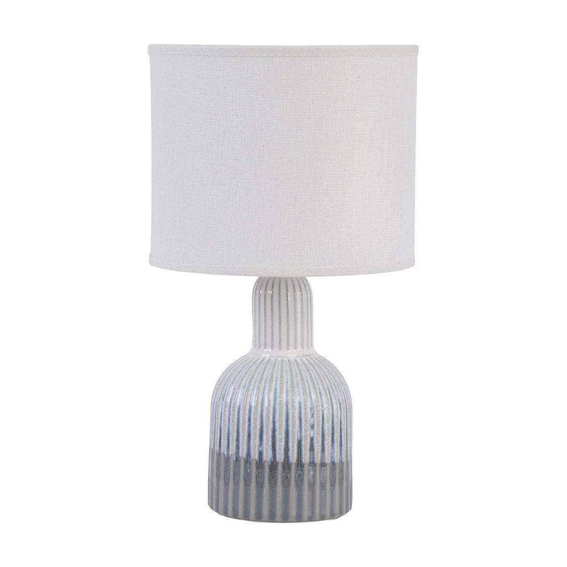 Grey Porcelain Lamp with Ribbed Detailing and White Shade, Large main product photo