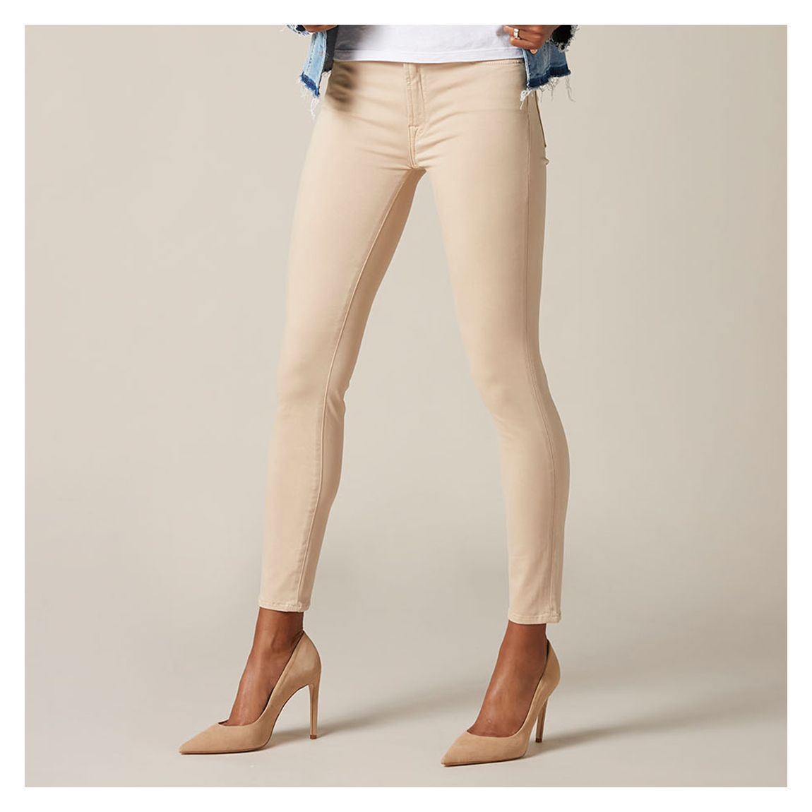 Beige Sateen Skinny Crop Stretch Jeans main product photo