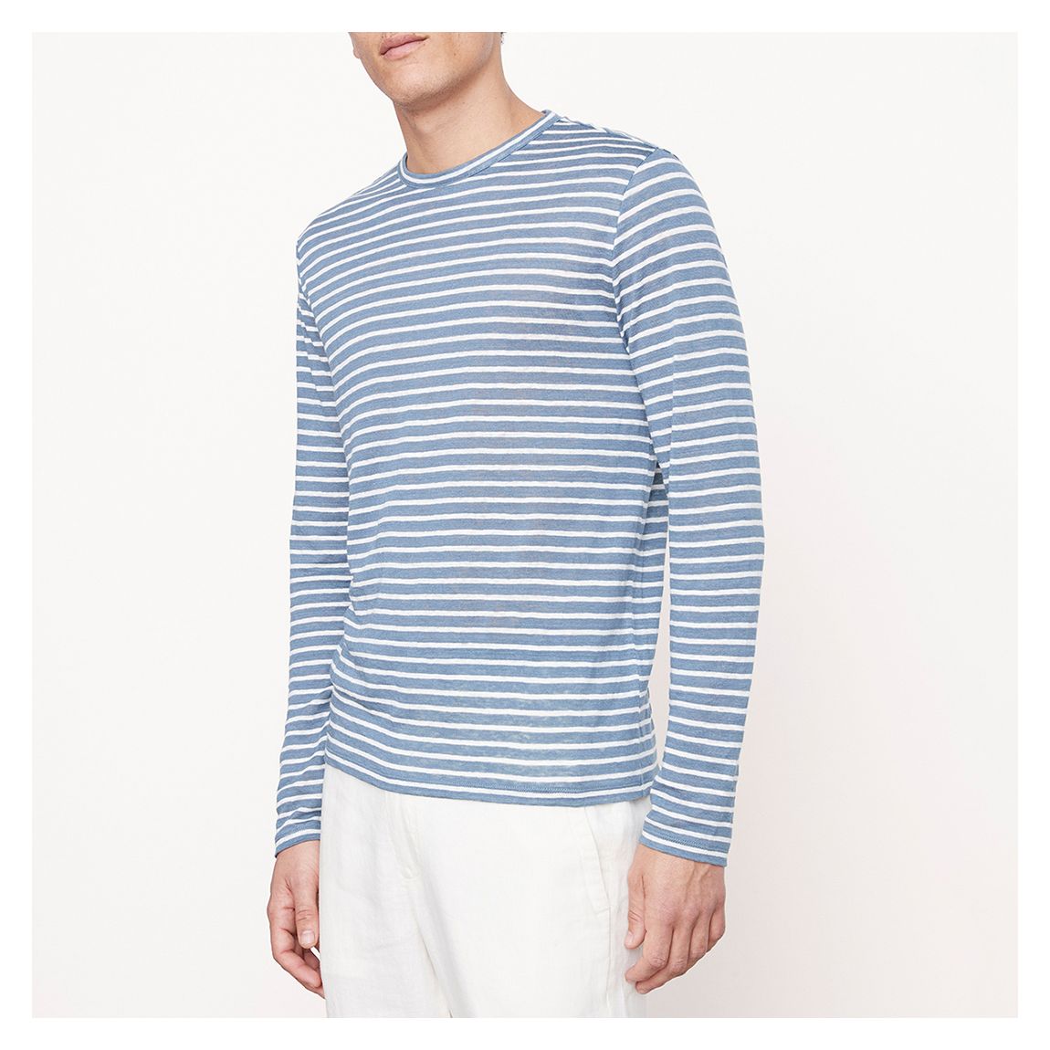 Blue Stripe Linen Crew top main product photo
