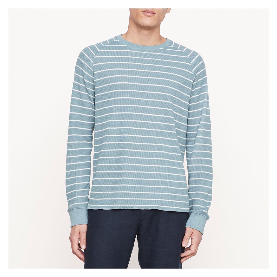 Blue Striped Waffle Crew Top main product photo