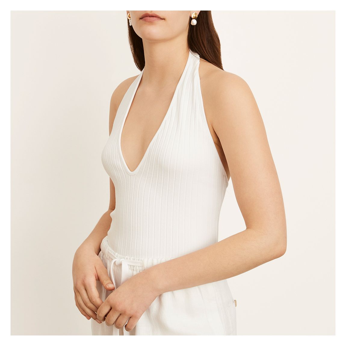 White Ribbed Halter Tank main product photo