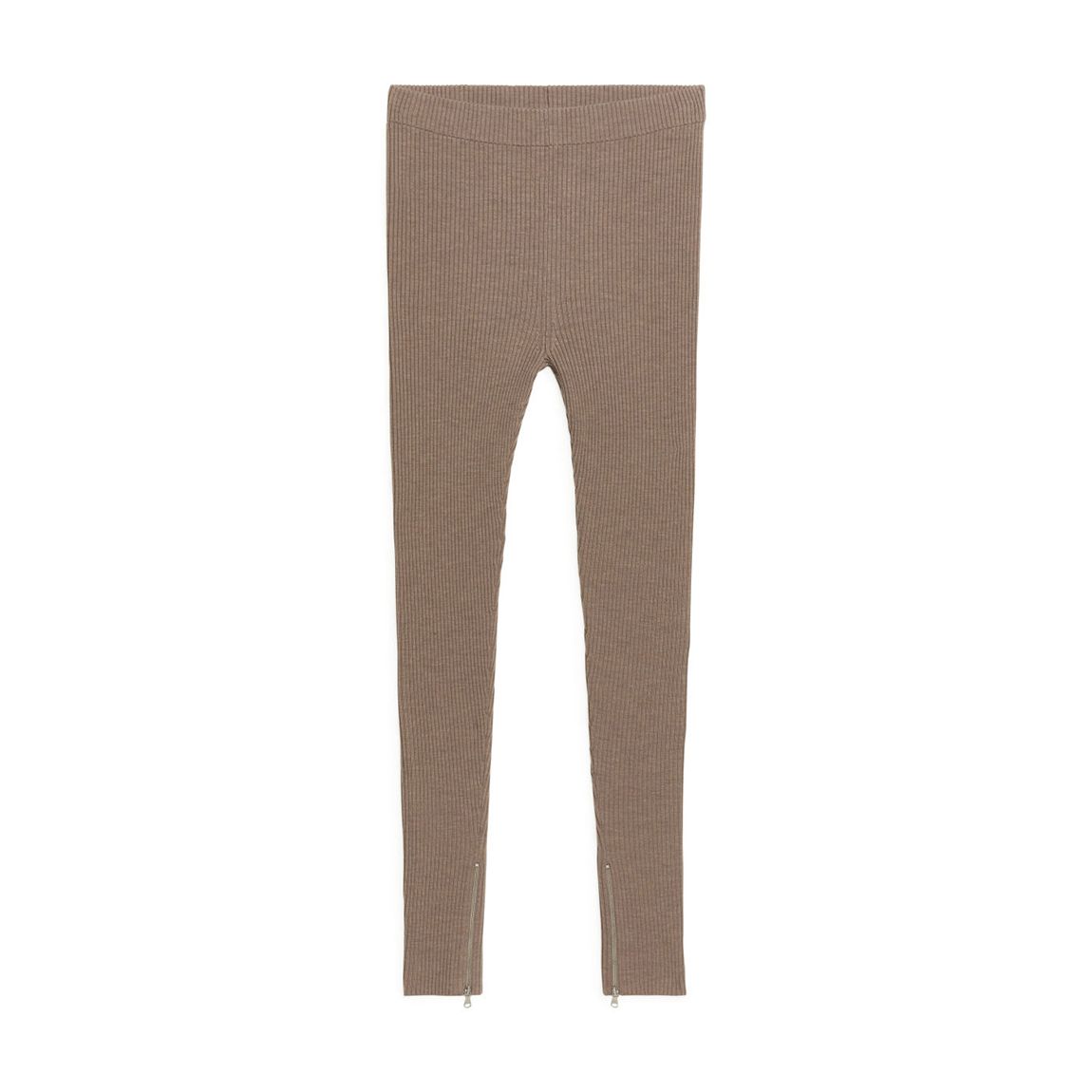 Brown Ribbed Stretch Wool Blend Leggings main product photo